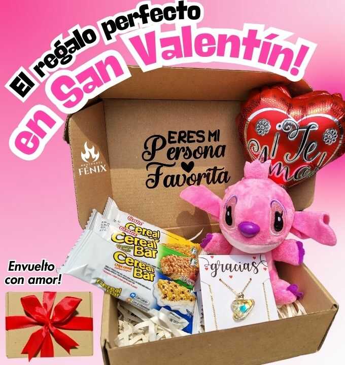 💗Collar corazón brillante + 1 llavero peluche Angel+3 Barras de cereales+1 globo que inspira amor+1 caja con lazo🎀