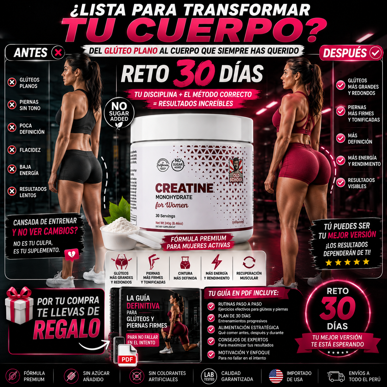 CREATINA MONOHIDRATO PARA MUJERES 💗 |Más Fuerza, Más Glúteo, Más Resultados