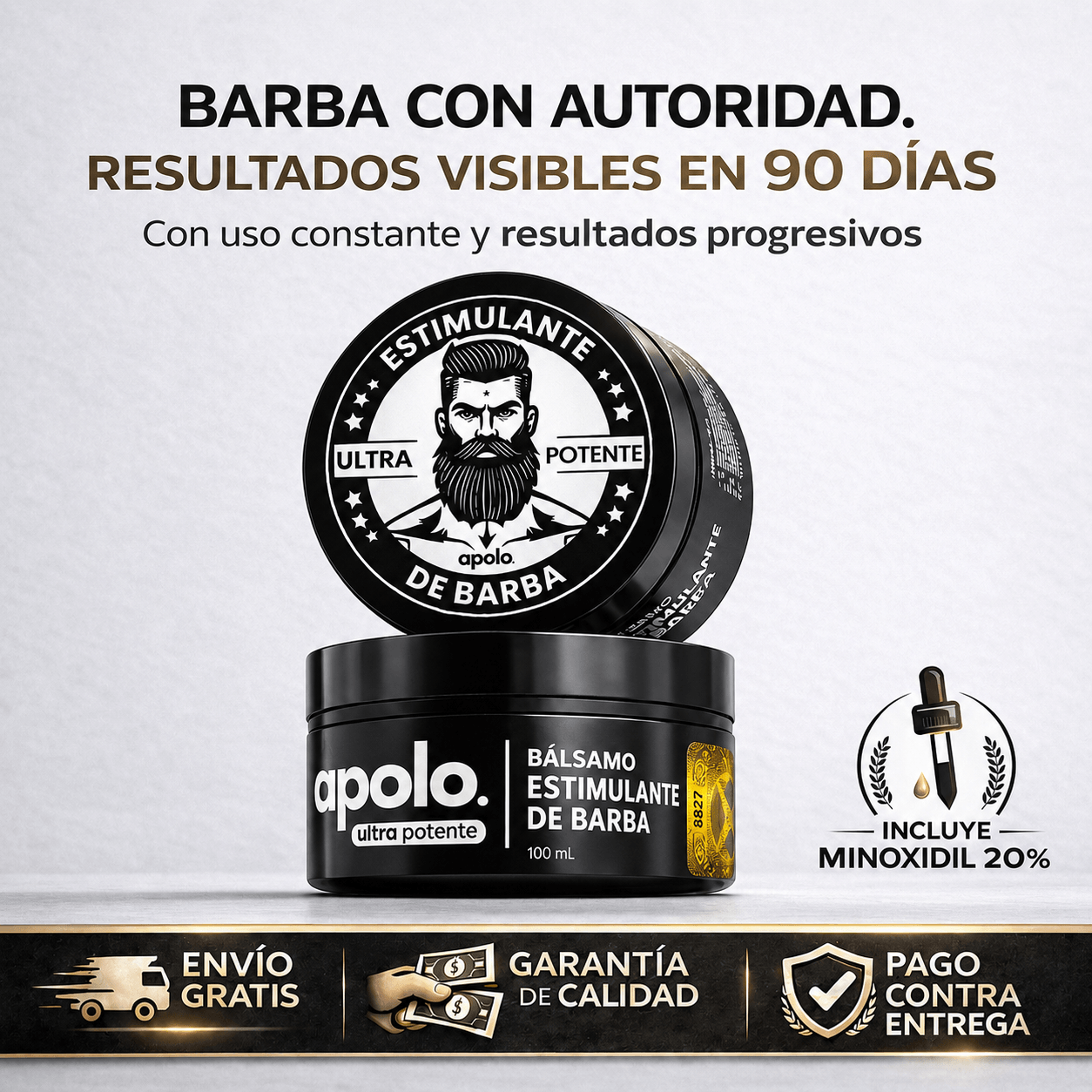 Balsamo Estimulante De Barba Apolo: Barba más densa, fuerte y saludable😱